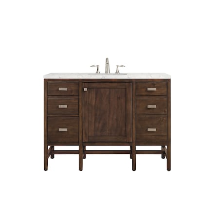 James Martin Vanities Addison 48in Single Vanity, Mid-Century Acacia w/ 3 CM Eternal Jasmine Pearl Quartz Top E444-V48-MCA-3EJP